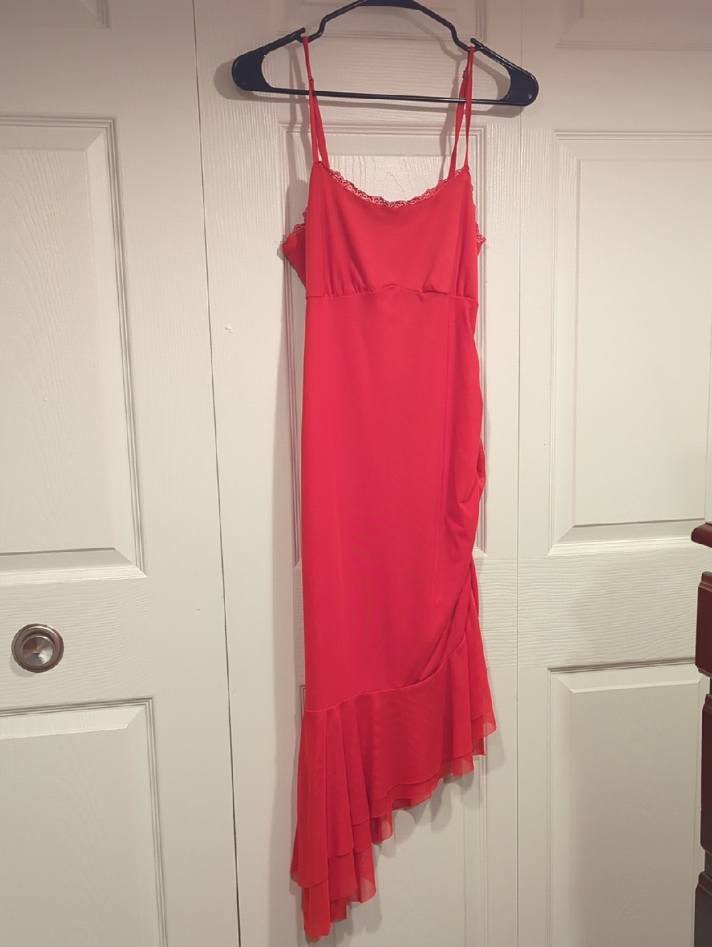 Red Asymmetric Slip Dress